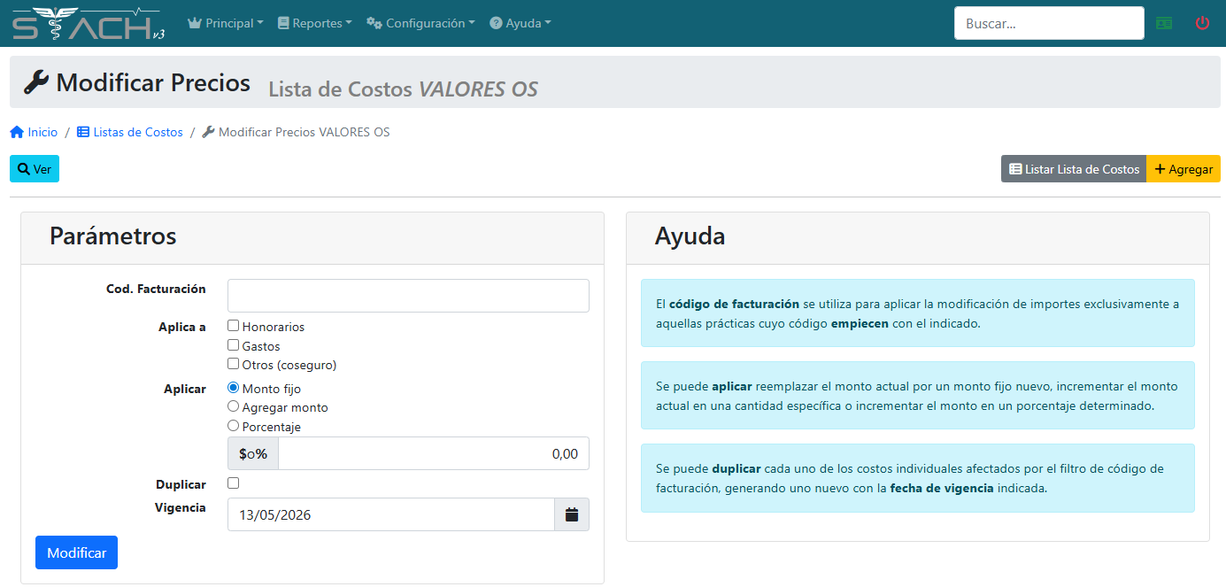 Modificar valores